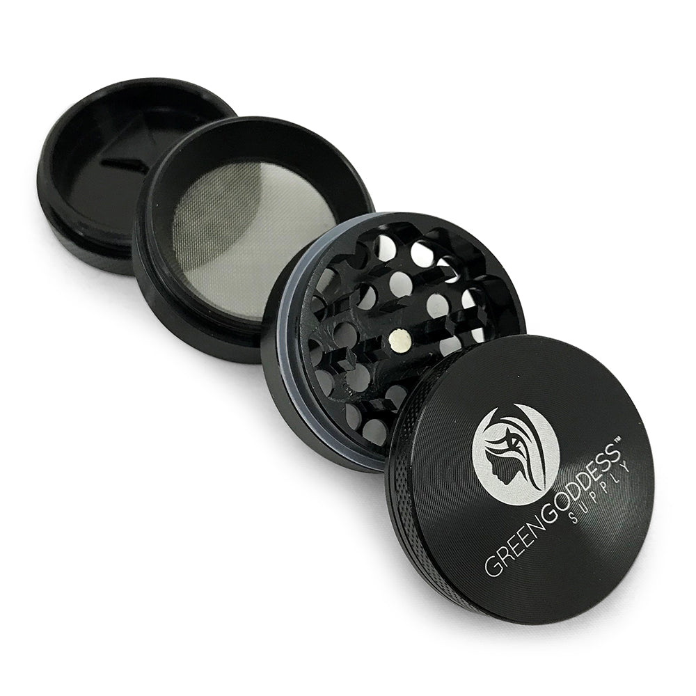1.5 inch 4-Piece Aluminum Grinder - Black - Green Goddess Supply