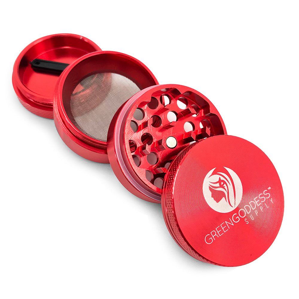 1.5 inch 4-Piece Aluminum Grinder - Red - Green Goddess Supply