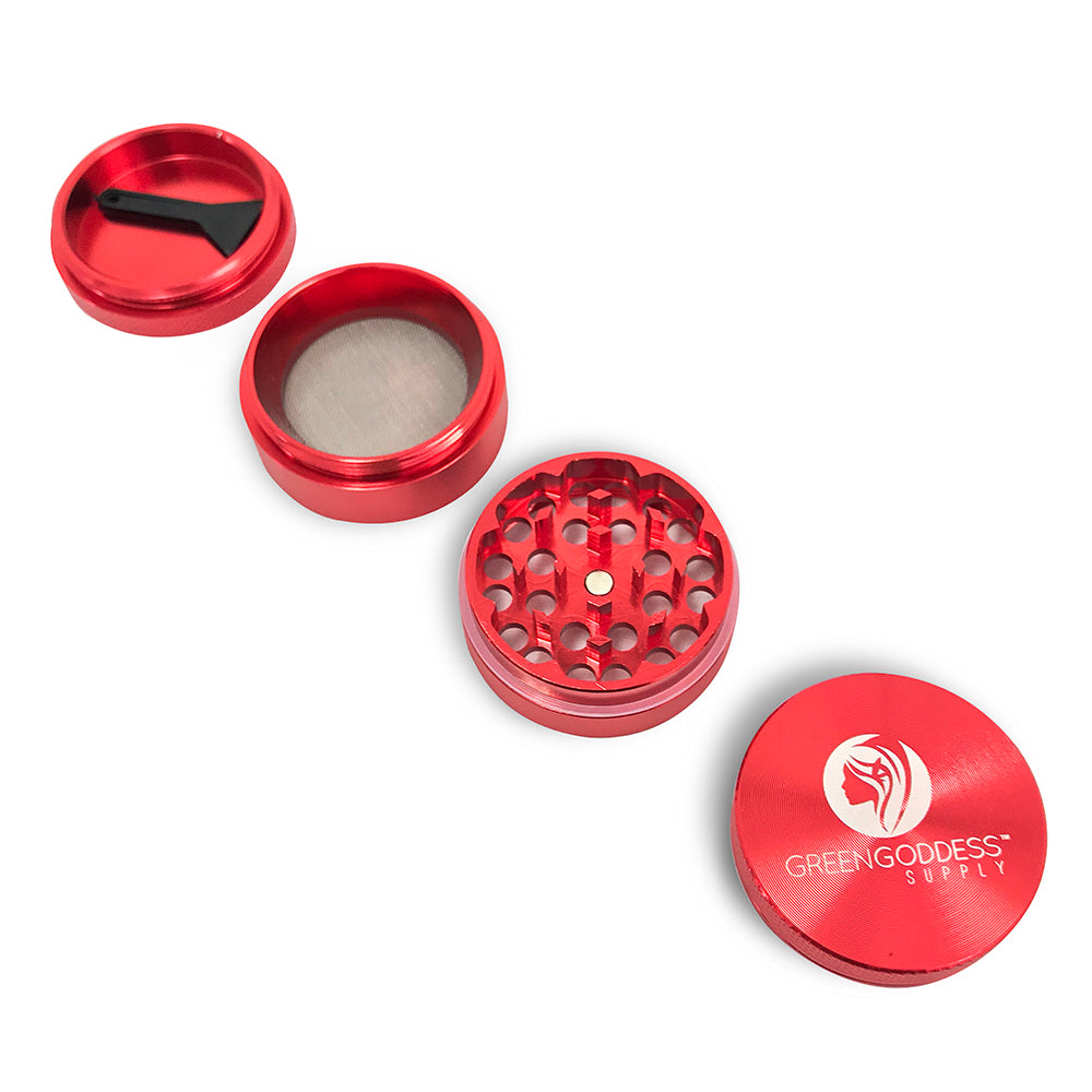 1.5 inch 4-Piece Aluminum Grinder - Red - Green Goddess Supply
