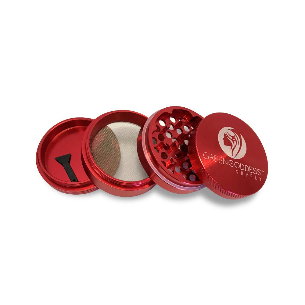 2.5" 4-Piece Aluminum Grinder - Red - Green Goddess Supply