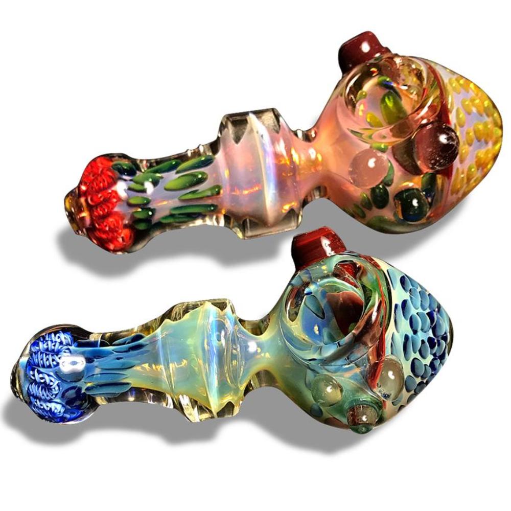 HIS AND HERS Bundle! Multi-Colored Glass Spoons with Pink and Blue Swirls - Green Goddess Supply