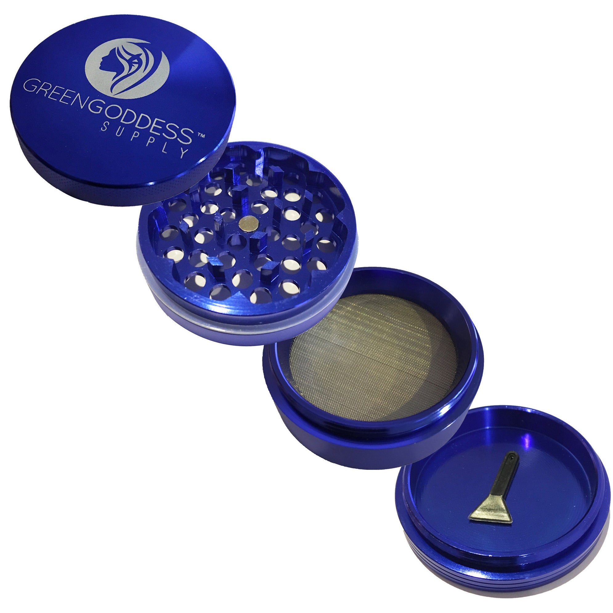 2.5 inch 4-Piece Aluminum Grinder - Blue - Green Goddess Supply