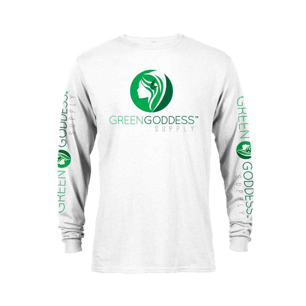 Long Sleeve White Logo Tee - Green Goddess Supply
