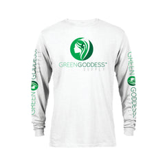 Long Sleeve White Logo Tee - Green Goddess Supply