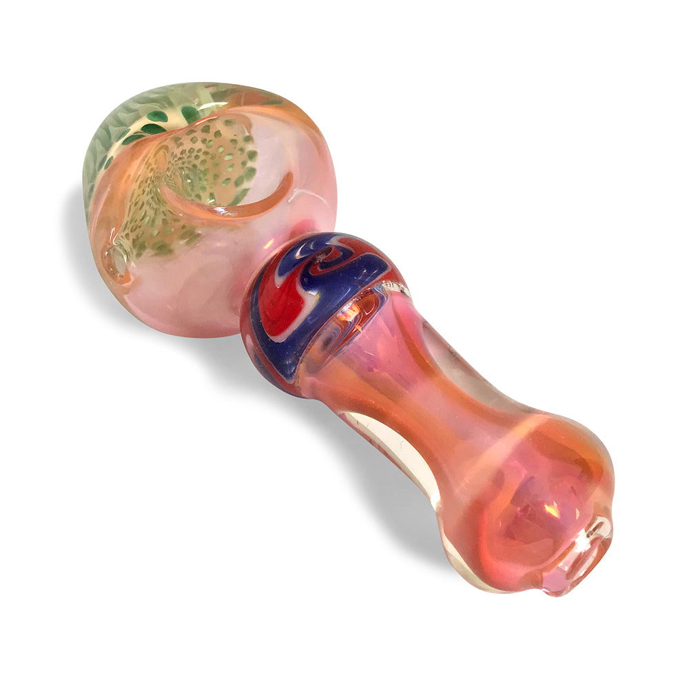 Light Pink Glass Spoon with Neon Green Flower - Green Goddess Supply