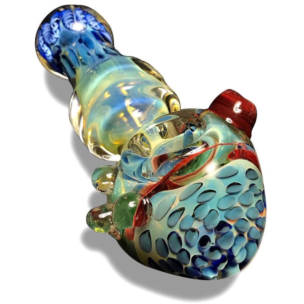 Multi-Colored Glass Spoon with Blue Swirls - Green Goddess Supply