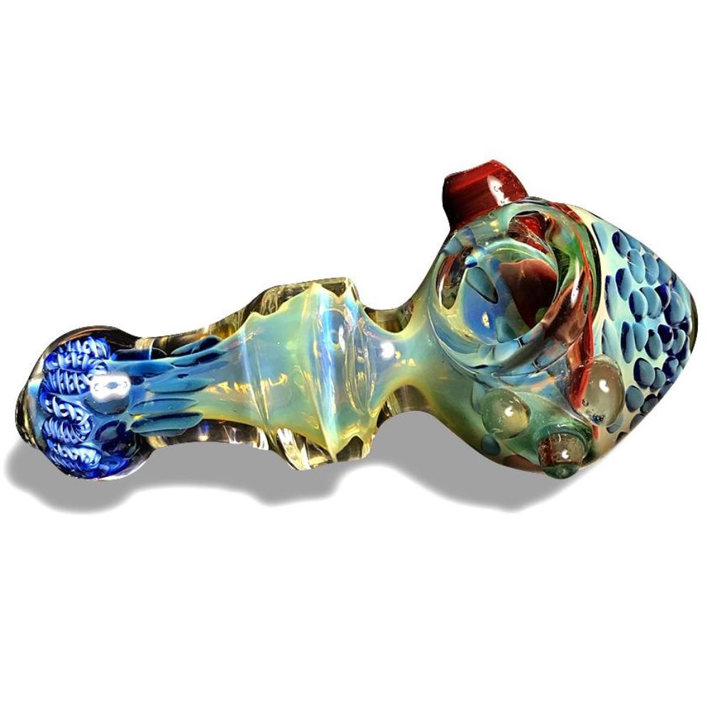 Multi-Colored Glass Spoon with Blue Swirls - Green Goddess Supply