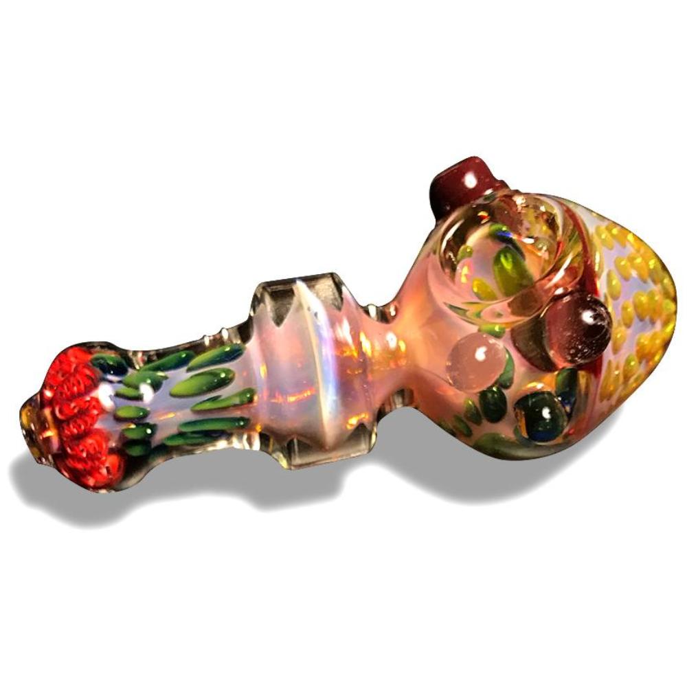 Multi-Colored Glass Spoon with Pink Swirls - Green Goddess Supply