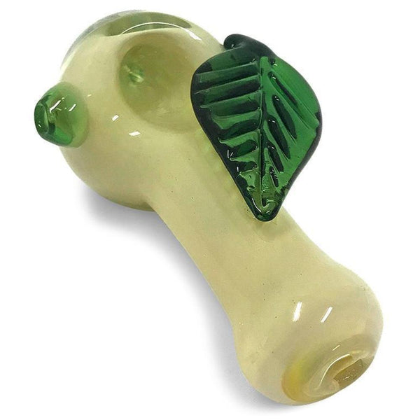 Cream Glass Handpipe with Green Leaf