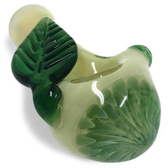 Cream Glass Handpipe with Green Leaf - Green Goddess Supply